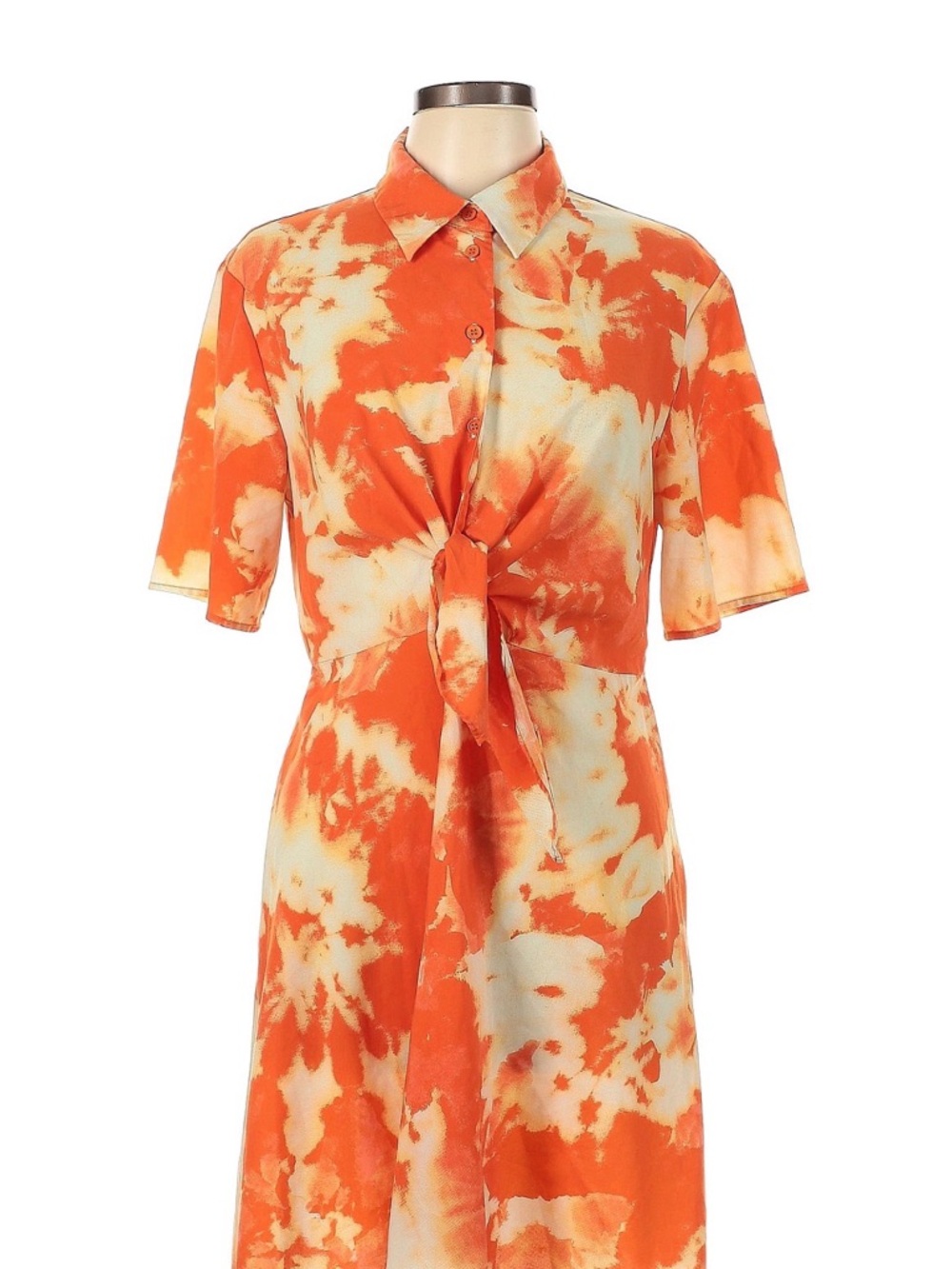 Thakoon Tie-Front Orange and Cream Tie-Dye Shirt Dress